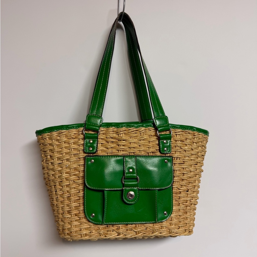 American Living Woven Tote with Green Vinyl Accents